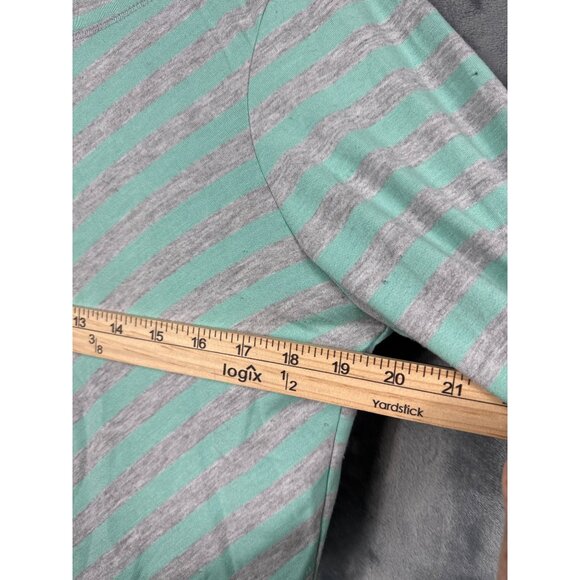 Ruby Rd. Blouse Womens Striped Top With Button Cuffs Mint & Gray Size M Shirt - Picture 5 of 6